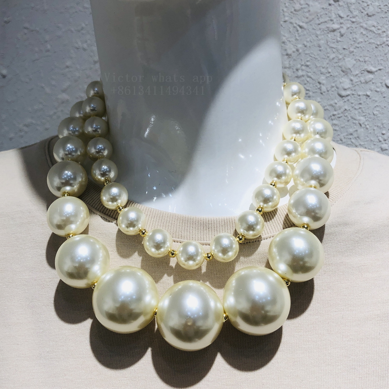 BIG pearl necklace for women double Top quality chain reinforced inner ring length 42+5CM Wholesale price customize You brand Pearl Necklace 004