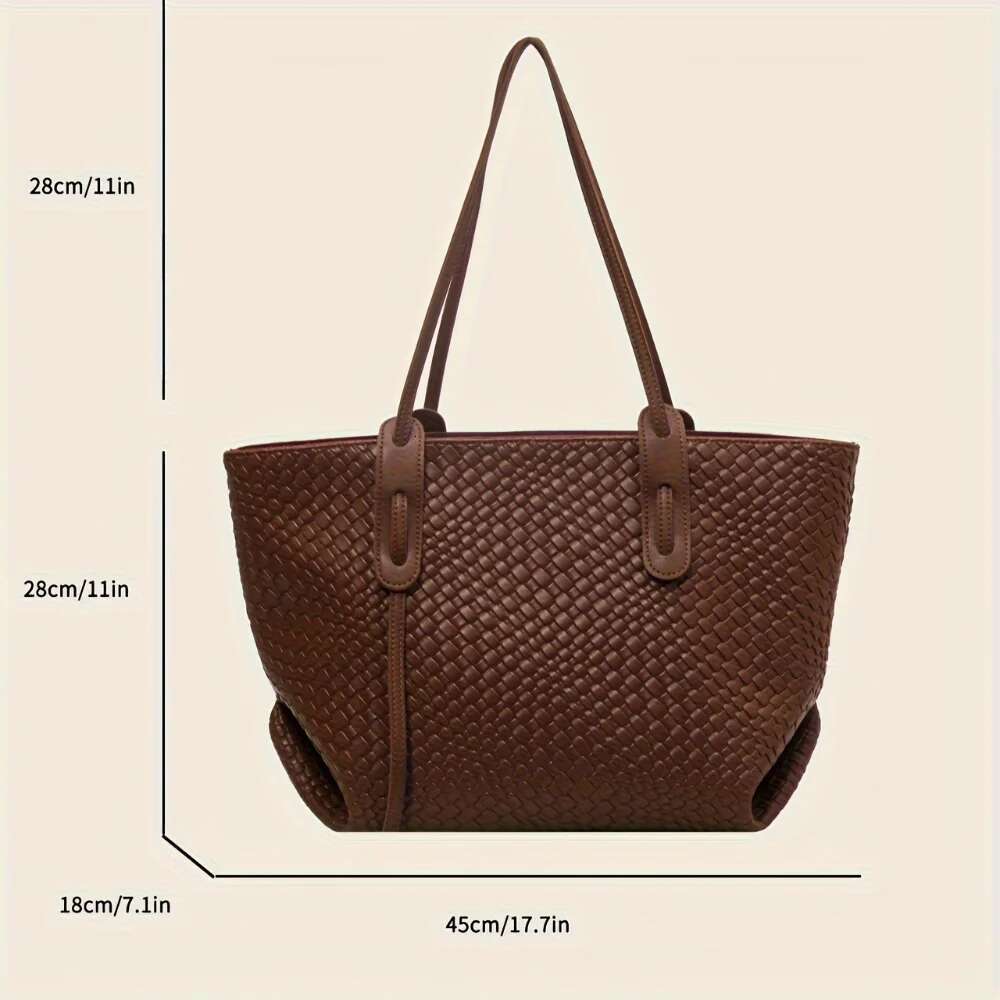 Large PU Leather Tote Bag Spacious, Durable Versatile Ideal For Commuting Shopping - Trendy Woven Design & Comfortable S