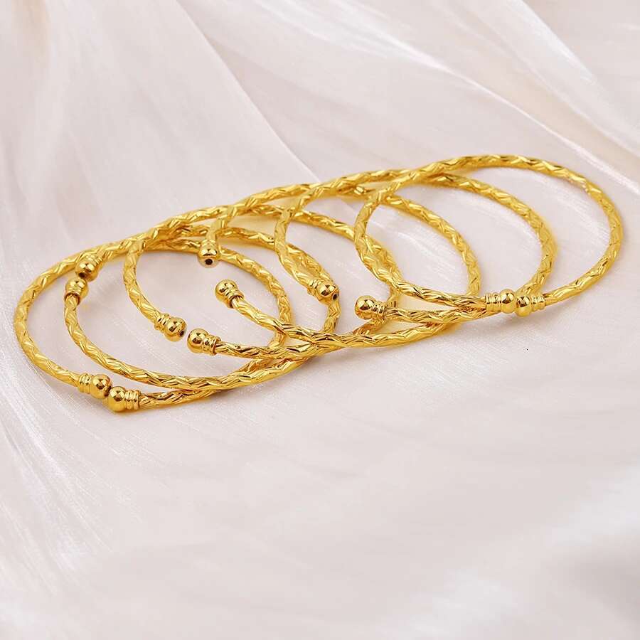 3Mm/6Pcs Ethiopian Wedding Bride Gift Gold Color Indian Bangles Dubai Jewelry For Women Africa Ball Jewellery Beads Bracelet