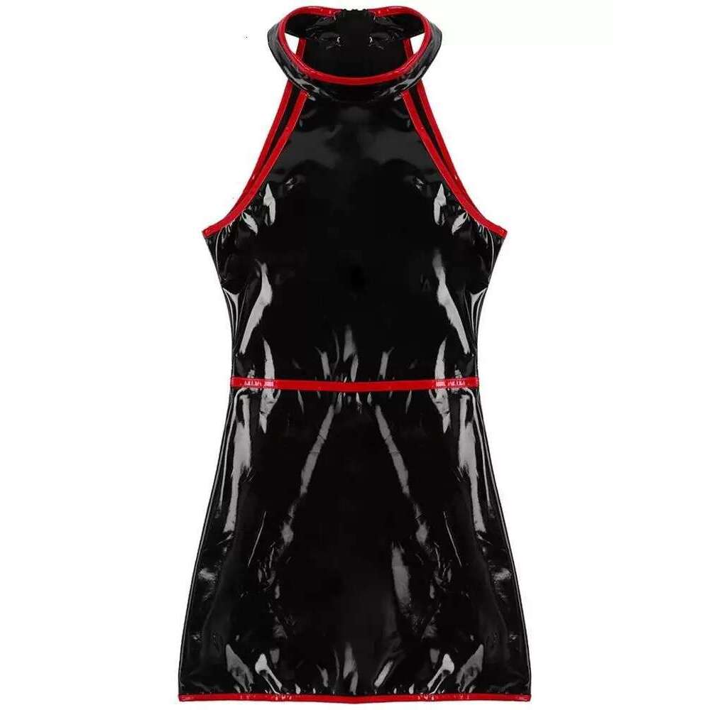 S-4Xl Sleeveless Shiny Faux PU Leather Dress Wet Look PVC Dresses Tights Package Hip Minifalda Sexy Sundress Clubwear Miniskirt