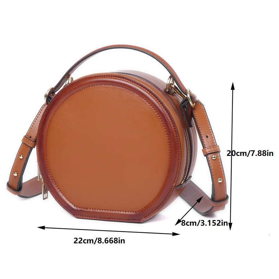 Fashionable New Genuine Leather Women's Retro Round Cowhide Crossbody Bag, One Shoulder Handbag, Cylindrical Bag