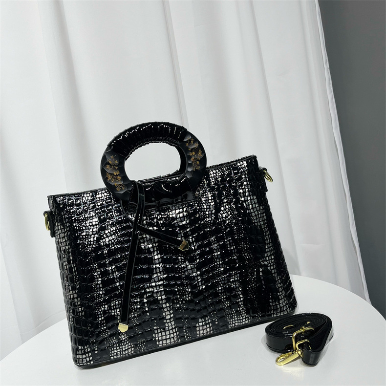 2025S designer handbag style crystal patent leather shoulder niche design tote texture versatile commuting casual women bag