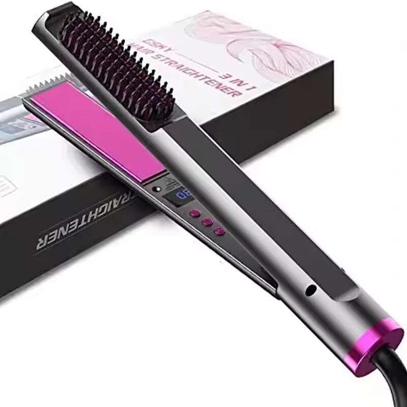 Professional 2 in 1 Straightener Electric Flat iron Anti-Scald Brush Hot Comb Hair Style Tool