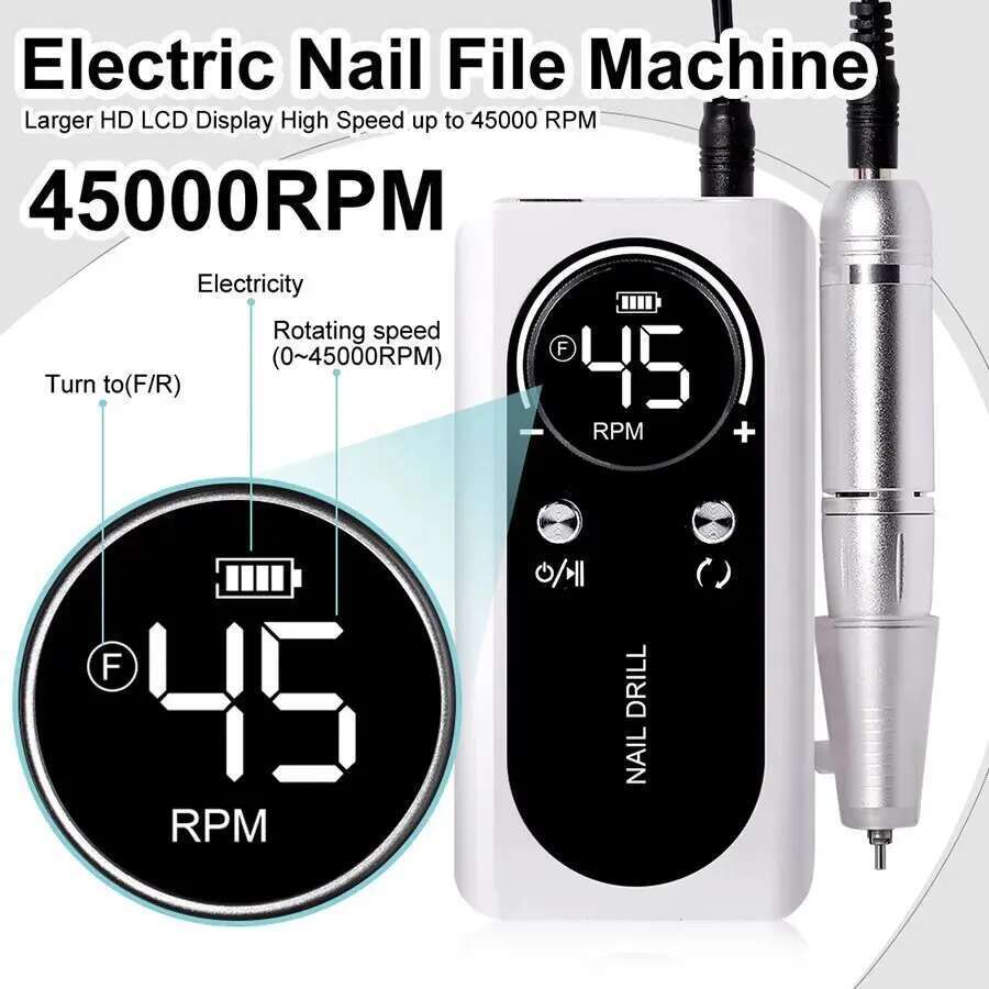 Professional 45000RPM Electric Portable Drill hine Rechargeable Low Noise Nail Sander File for Manicure Salon Tool