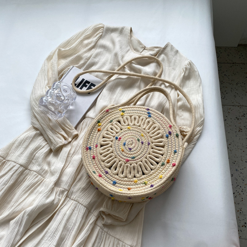 New spring grass woven women's crossbody bag specially designed for girls, summer simple round bag woven designer trendy shoulder bag versatile l