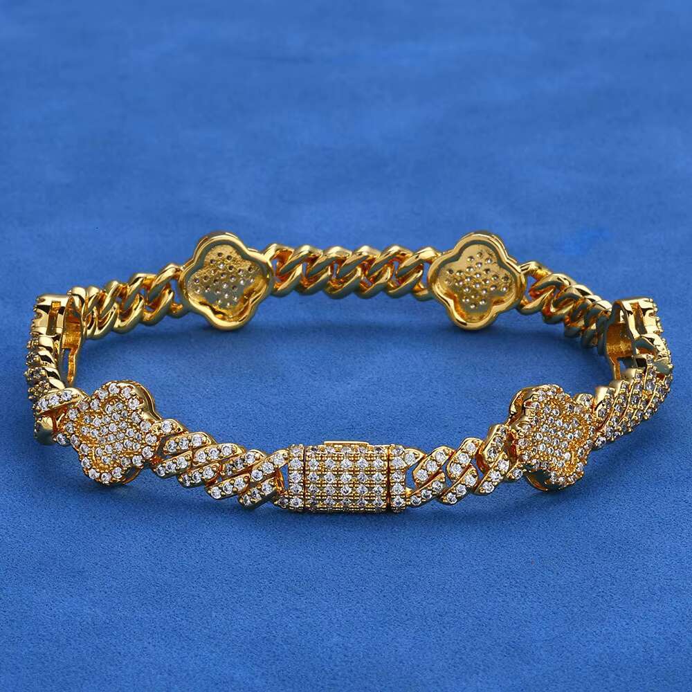 Hip Hop Ice Out Bracelet Jewelry Men 925 Silver 6mm Clover Cuban Chain Geometric Bracelet VVS D Color Moissanite Bracelet Custom