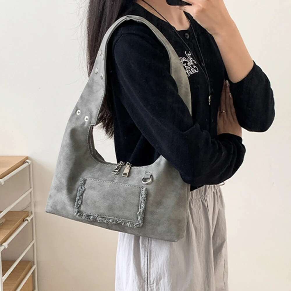 Tote Suede Women's Underarm With Double Zipper Adjustable Strap Fashion Shoulder Bag Large Capacity Solid Casual Handbag