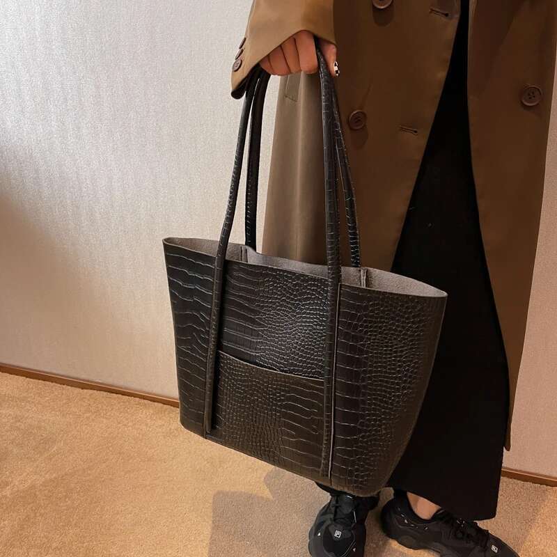 MOODS Crocodile Pattern Women Bag Set 2-In-1 Big Capacity Shopping Shoulder Totes Pure Color Soft PU Leather 2024 Latest Handbag
