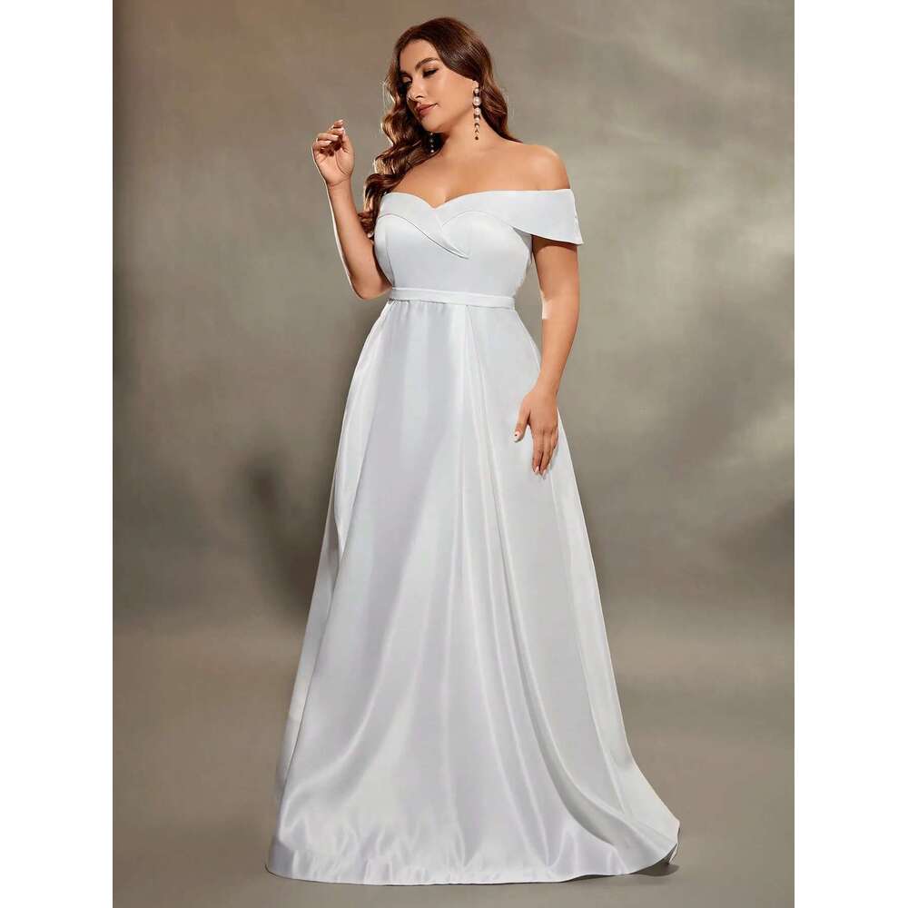 Mgiacy plus size Line neck irregular cross satin wedding full skirt Evening gown ball Party Bridesmaid dress
