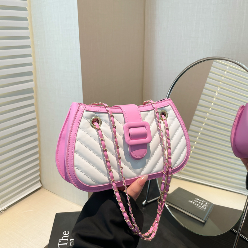 Gentle Fashionable Texture Splicing Chain Shoulder For Women In Spring And Summer 2025 Luxury Bag New Versatile Ins New Free Delivery Designer Bag Cro