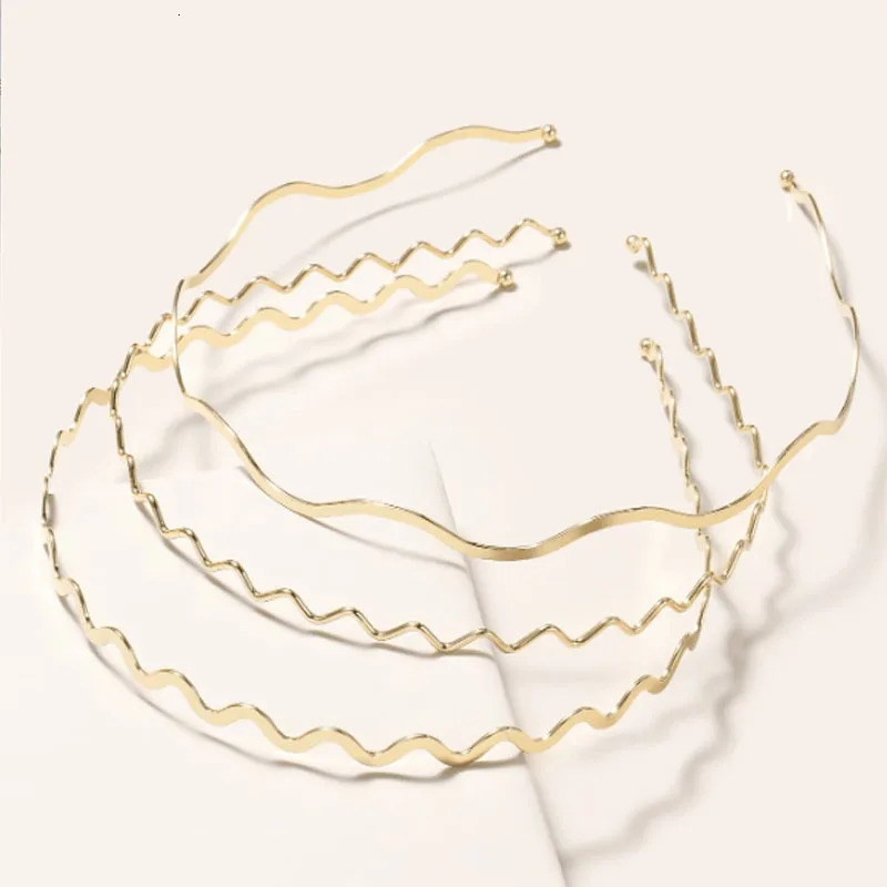 3pcs Simple Gold Ripple Metal Hairbands Elegant Wave Headbands Fashion Women Crown Head Hoop Hair Styling Headwear Accessories 250509