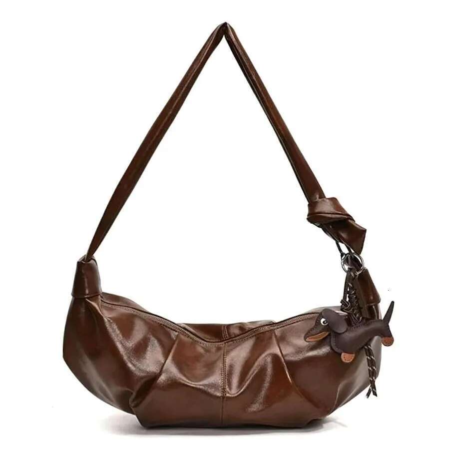 2025 New Retro Women's Lazy Style Large Capacity Horn With Wide Shoulder Strap Crossbody Bag