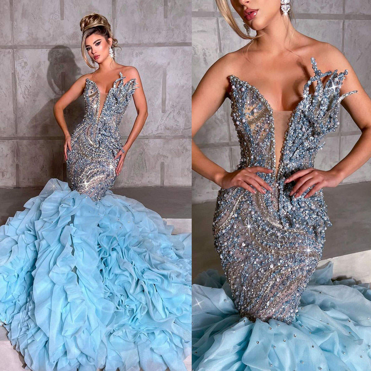 Luxury Mermaid Prom Dresses Ruffled Train Beads Formal Party Second Reception Birthday Engagement Evening Gowns Customized