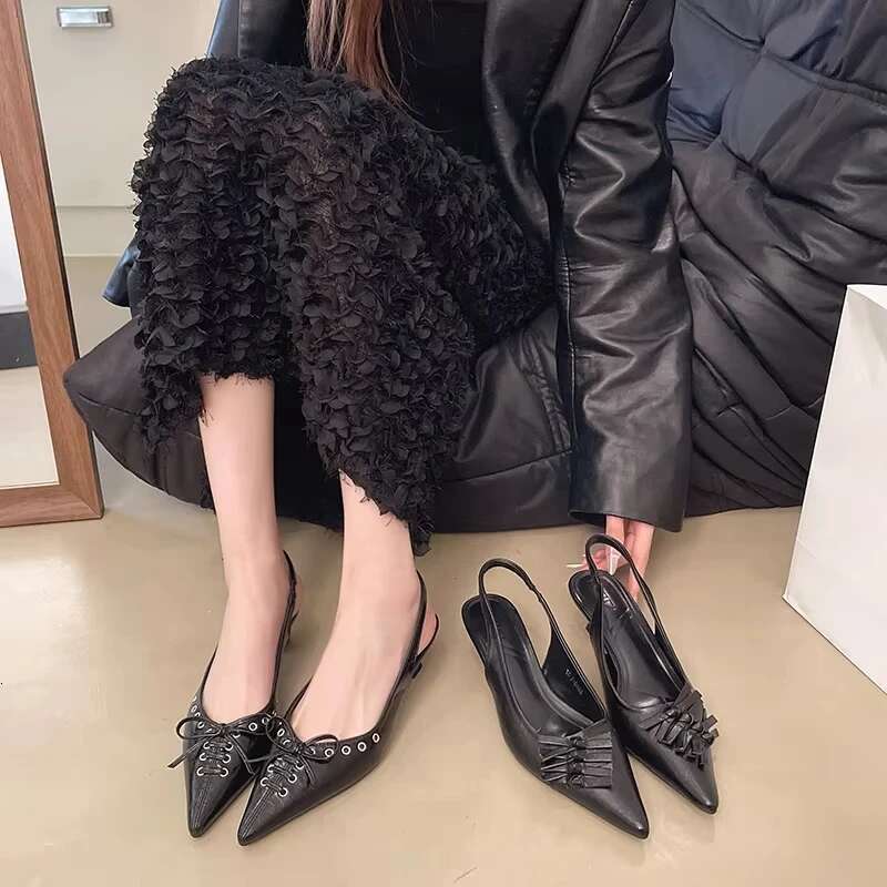 Pointed Toe Female Low Pumps For Women Butterfly-Knot Footwear Slingbacks Fashion Shallow Ladies Thin Heel Shoes
