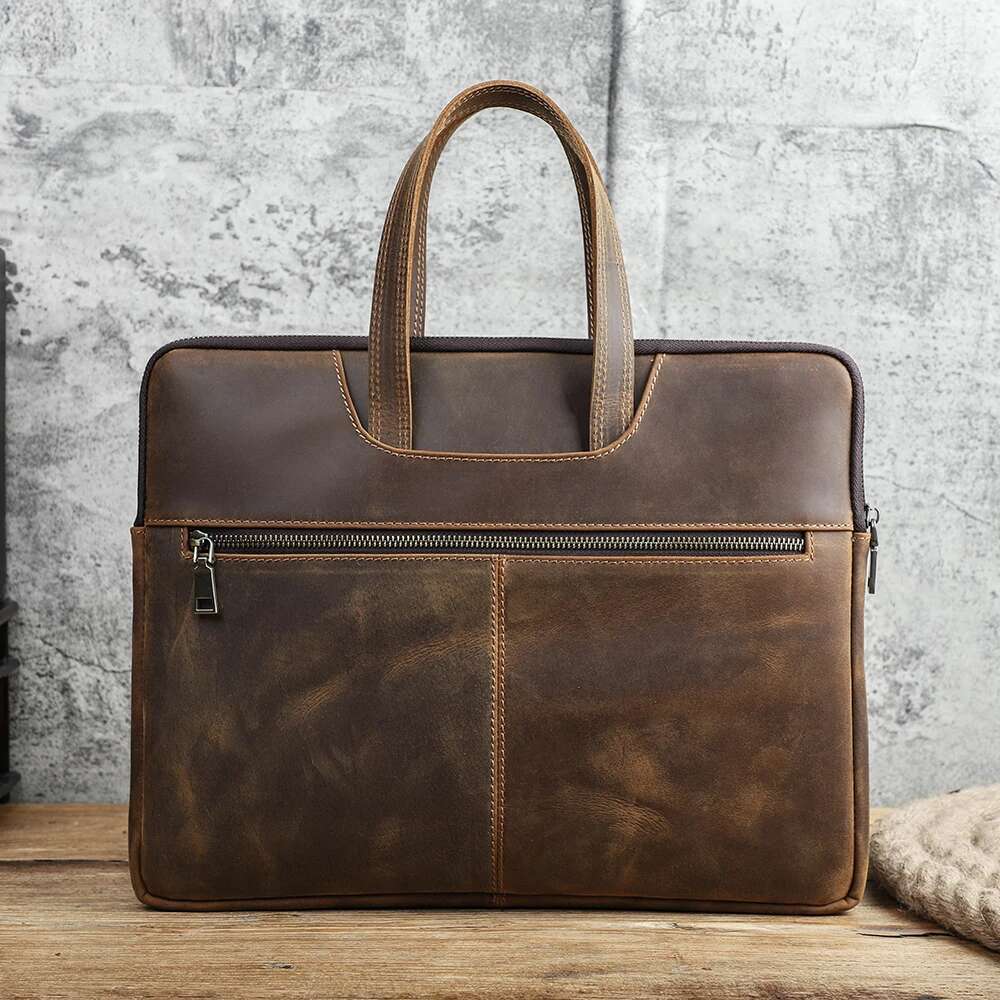 CONTACT'S FAMILY Men Briefcase Genuine Leather Laptop Bag For Air 13 M1 M2 M3 M4 Pro 14 book 15 16 inch Handbag Tote