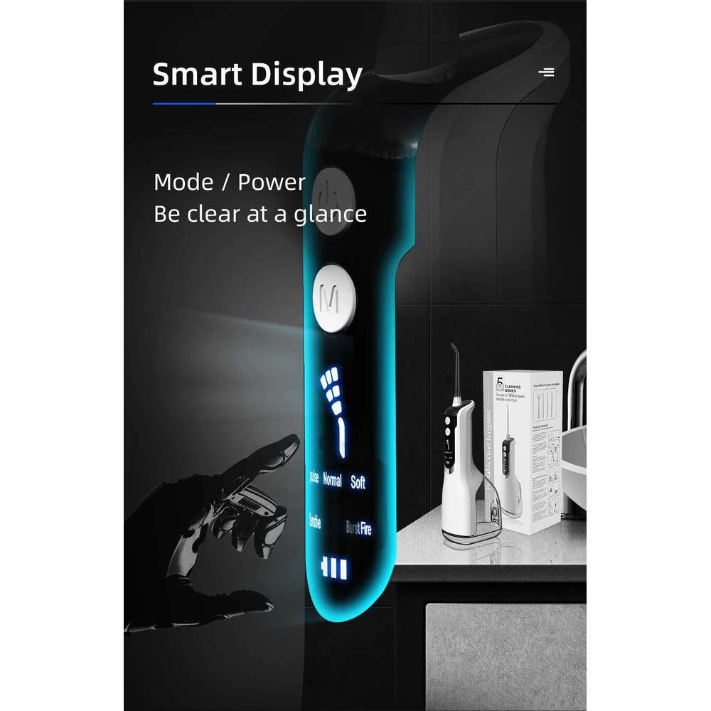 Oral Irrigator 40-140PSI Tooth Scaler Flosser Rechargeable Dental Water Jet 5 Speed 330ML IPX7 Waterproof Teeth Cleaner