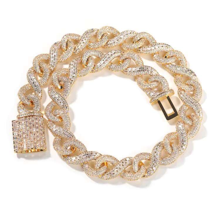 DHCollections Iced Cuban Link Chain Necklace and Bracelet Set for Men Women Rhinestone Bling Jewellery in Gold Silver