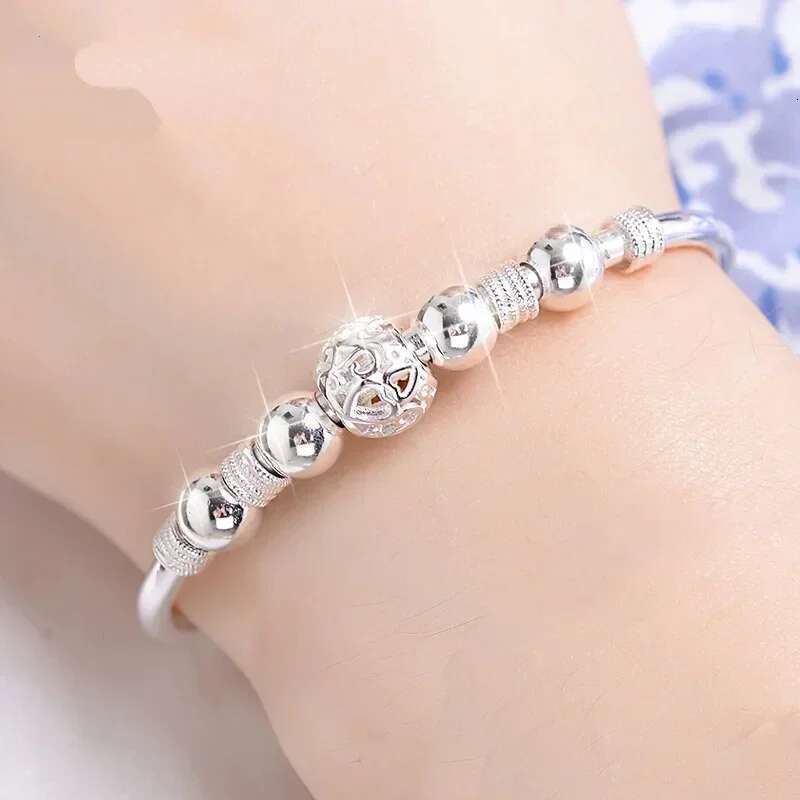 New Korean Fashion Sterling Sier Lucky Beads Bangles For Women Designer Bracelets Trendy Party Wedding Jewelry Gift