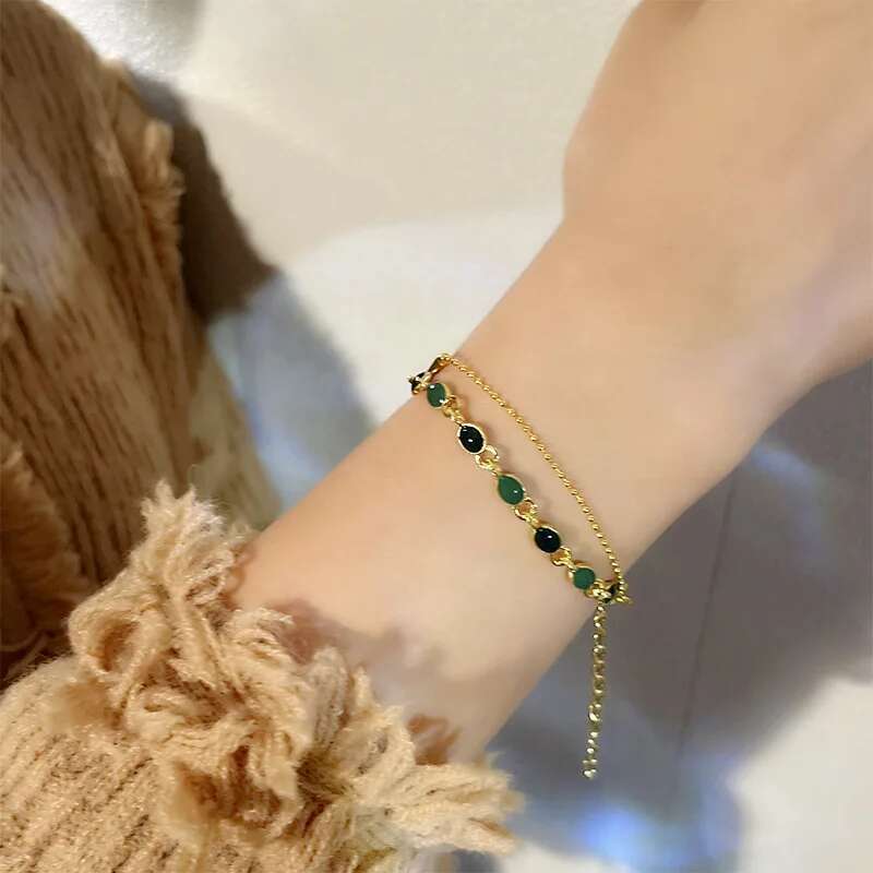 Accessories Crystal Charm Bracelets For Women Gold Color Beaded Chain Double Layered Adjustable Bracelet Jewelry Gift