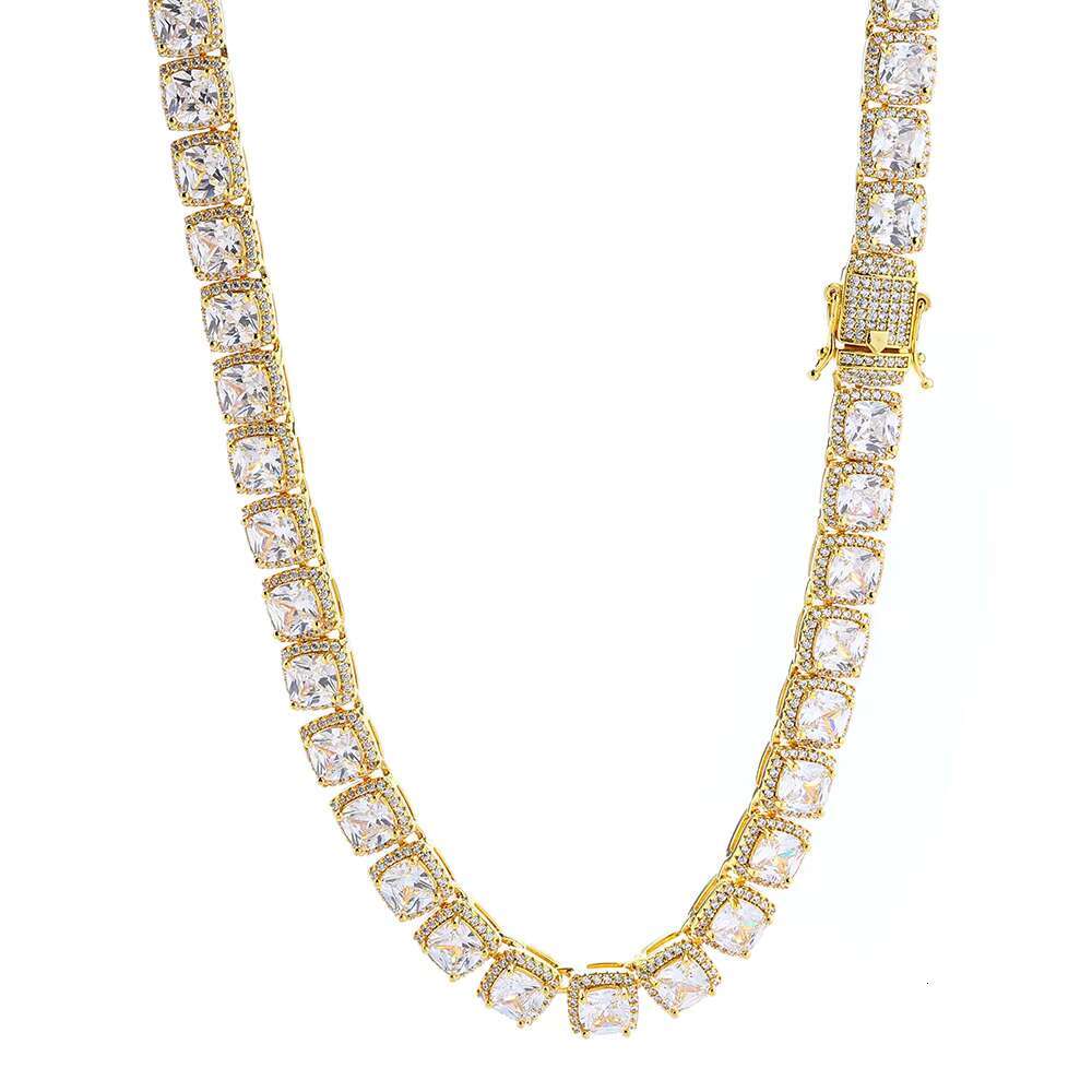 10mm Rock Candy Diamond Chain S925 Silver Hip Hop Square Moissanite Necklace for Men Gold Plated