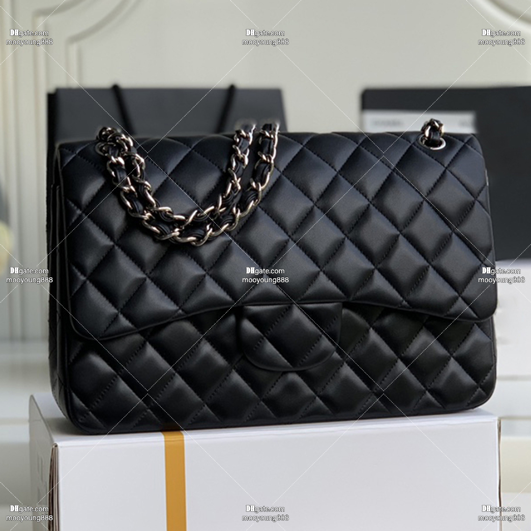 12A Upgrade Mirror Quality Designer Jumbo Double Flap Bag 30cm Genuine Leather Quilted Bags Luxury Handbags for Women Black Crossbody Purse Shoulder Chain Bag