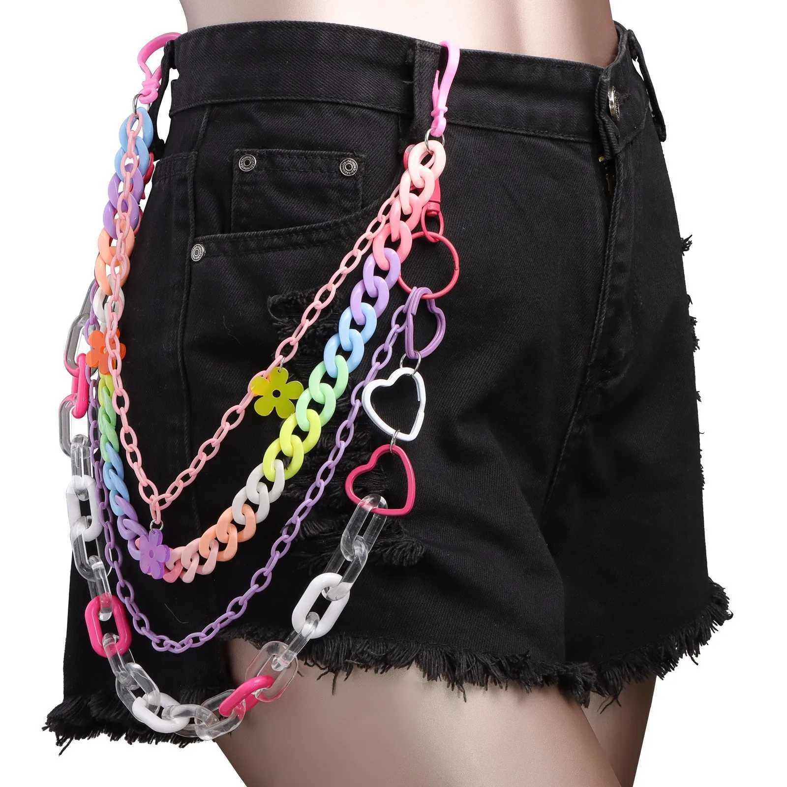 Doulbe Layered Pink Color Strawberry Resin Chain Keychains Women Girls Hip Hop Waist Chain Pants Trousers Chain Bohemian Jewelry Y250515