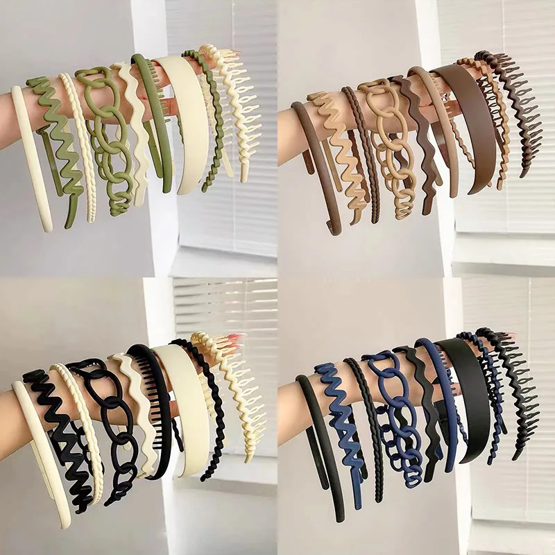 9Pcs/Set Non-slip Hair Band Hoop for Women Men Frosted Face Wash Headband Multi-style Headbands Simple Hairband Hair Accessories 250509