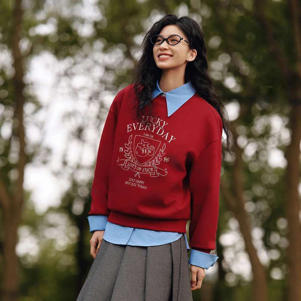 Semir Hoodie Women Design-Featured Embroidered Loose And Lazy 2025 New Spring Round-Neck Drop-Shoulder Pullover Fashionable Designer