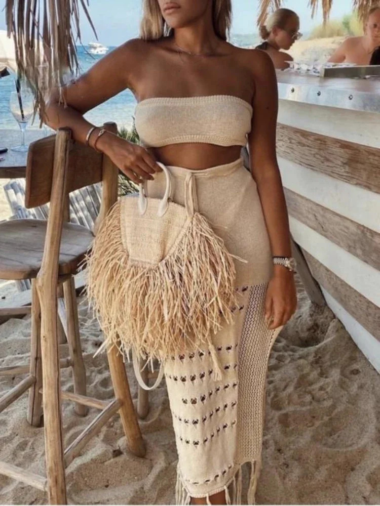 Women Summer Beach Dress Bathing Beachwear Swimwear Cover Up Lace Crochet Two Piece Bikini Suit 250515