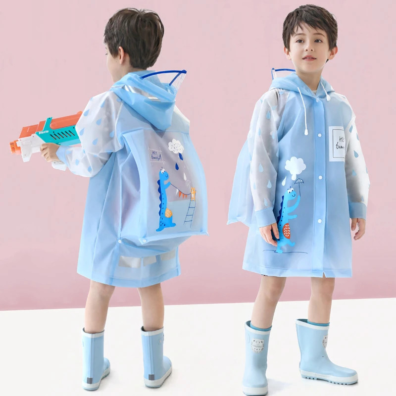 Cute Kids Raincoat Wateproof Children Dinosaur Unicorn Rain Poncho Rain Coat Jacket With Backpack Position Student RainWear 250515