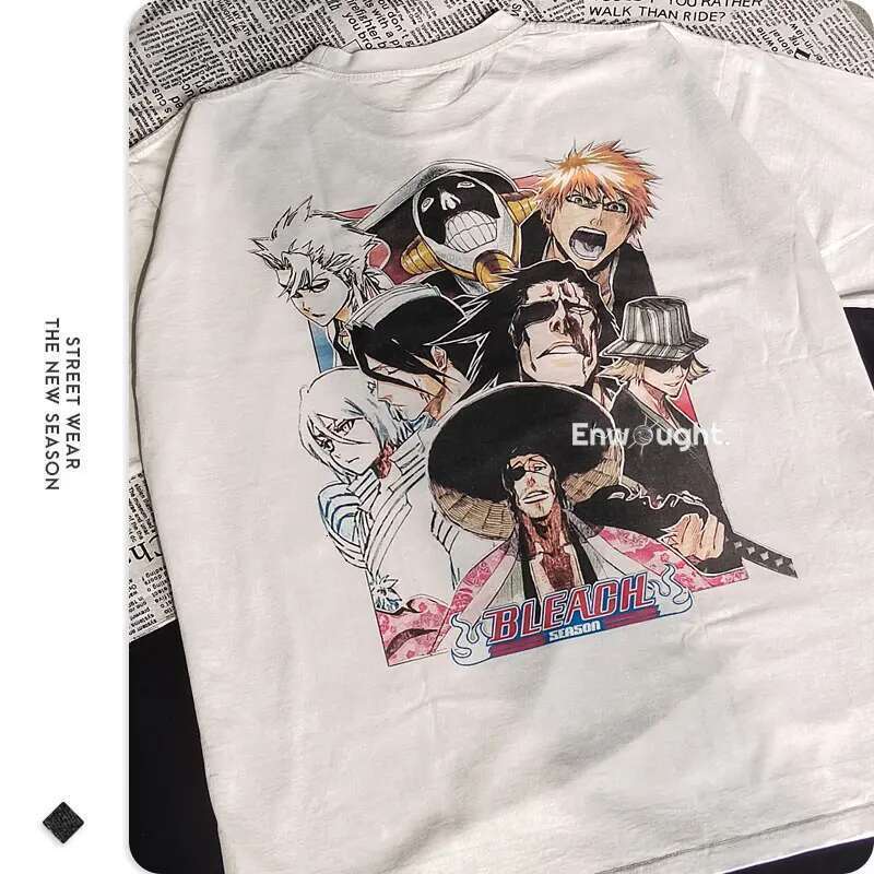 Grimmjow Aizen Ichigo T-shirt Anime Vintage Washed T Shirts Streetwear Rukia Kenpachi Manga Oversized Short Sleeve Tops Tees