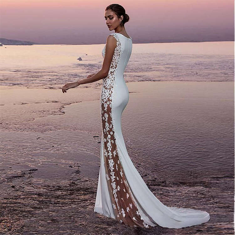 White Dress Maxi Dress Evening Lace Patchwork Extra Long Dress For Vacation Sexy Hollow Out Women KQ