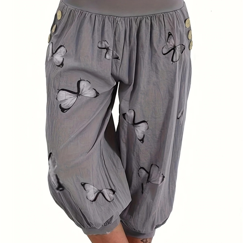 Womens plus size 1XL5XL casual and comfortable pants fashionable button pocket w250506