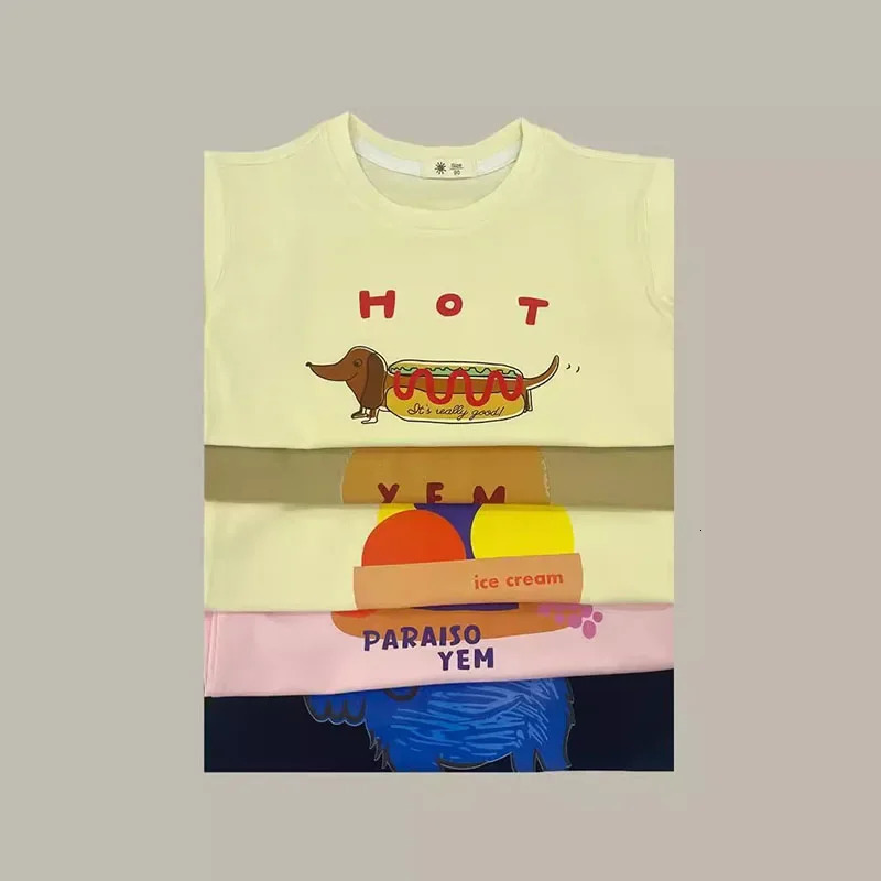 Summer Kids Short Sleeve T-shirt Cartoon Letter Boys Girls Unisex O-Neck Tees Children Fashion Tops 250515