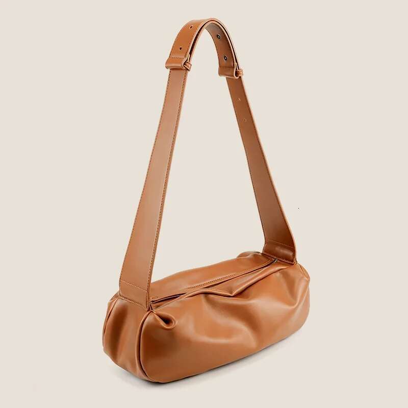 Casual Ruched Crossbody Bags for Women Designer Wide Strap Shoulder Soft Pu Leather Messenger Bag Half Moon Purses