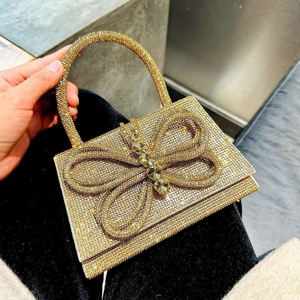 JIOMAY Golden Rhinestone Evening Bags Designer Handbags For Party With Long Chains Exquisite Butterfly Purses For Women