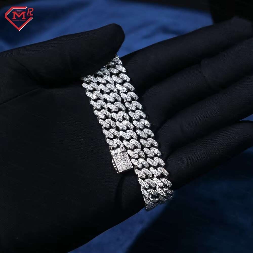 12mm Moissanite Pass Tester Sier Hip Hop Rap Singer Gold Miami Cuban Chain