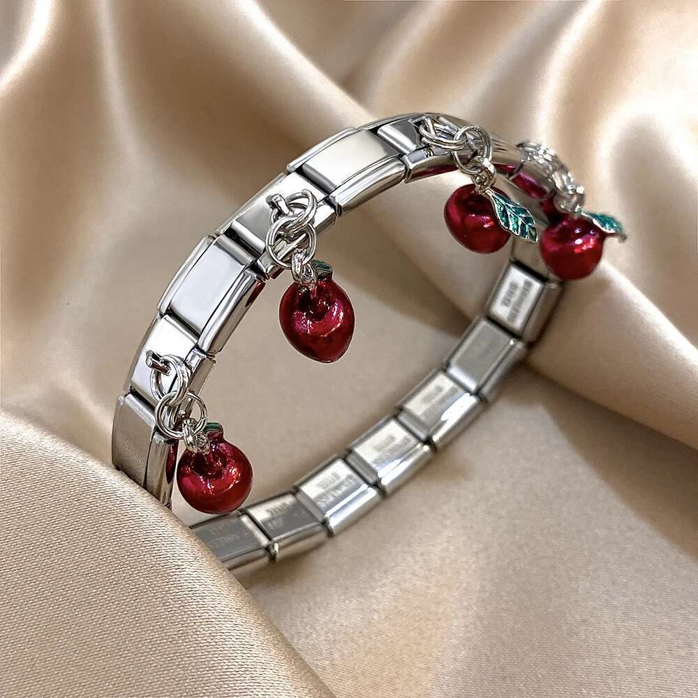 New Stainless Steel Strawberry Pepper Cherry Pendant Elastic Bangles Bracelets Fashion Women's Men Adjustable Waterproof Jewelry