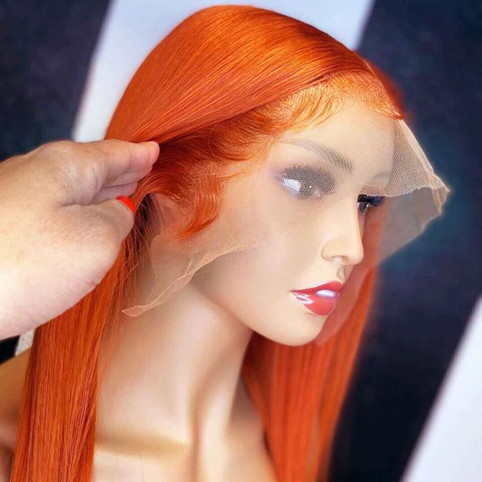 Front Short Bob Wig 350 Ginger Orange Color 13x4 Straight Transparent Lace Frontal Wigs Human Hair For Black Woman 10 Inch
