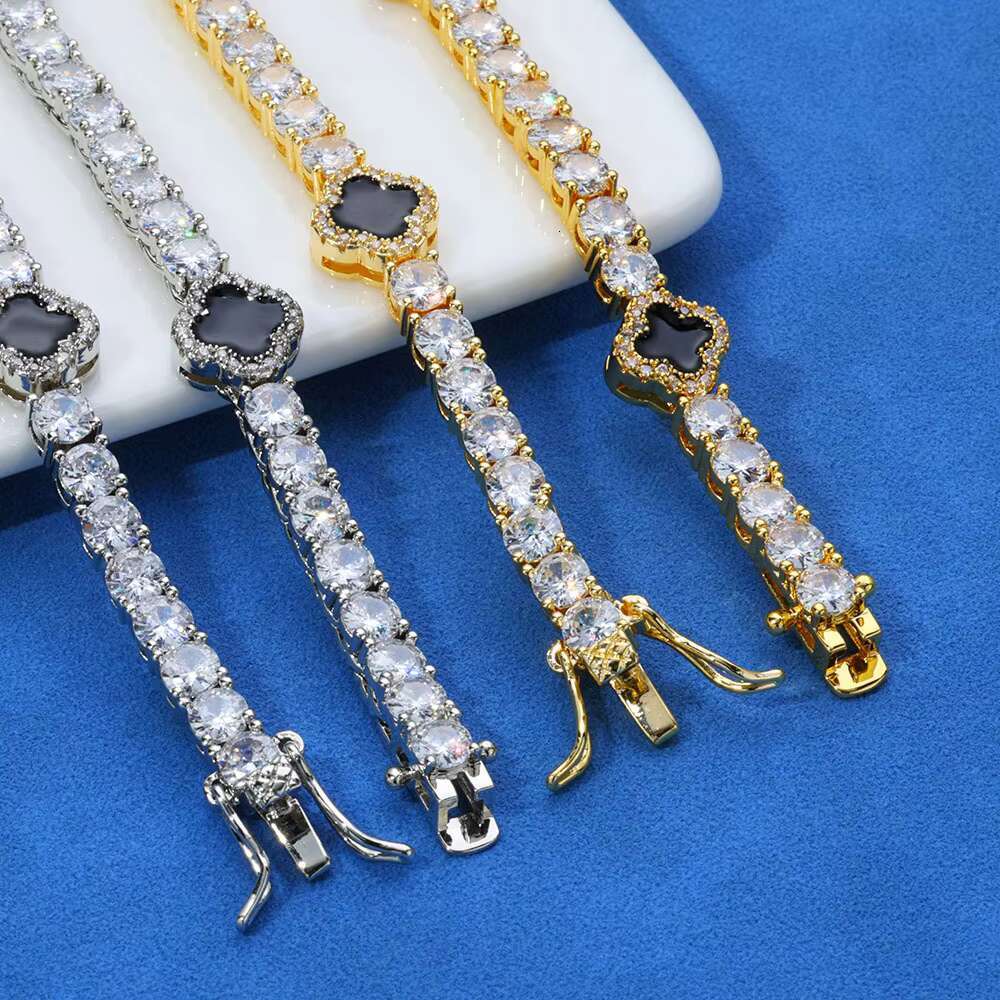 Hip Hop Men S925 Silver Moissanite Bracelet New 4mm Clover Tennis Chain for Gift