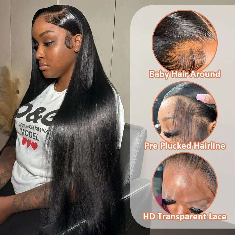 250 Density 13X4 13X6 HD Transparent Bone Straight 30 40 Inches Lace Front Human Hair Brazilian Frontal Wigs For Women