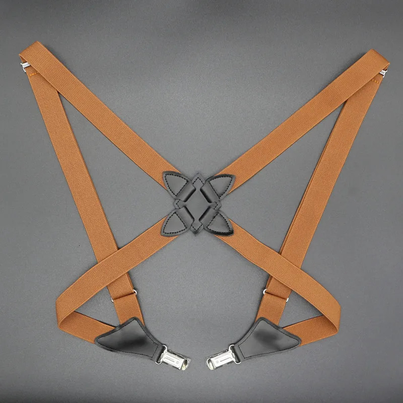 Fashion Vintage Suspenders for Adult Women Men 2.5cm Wide Cross-Over Back 2 Side Clips Adjustable Elastic Trouser Brace Straps 250515