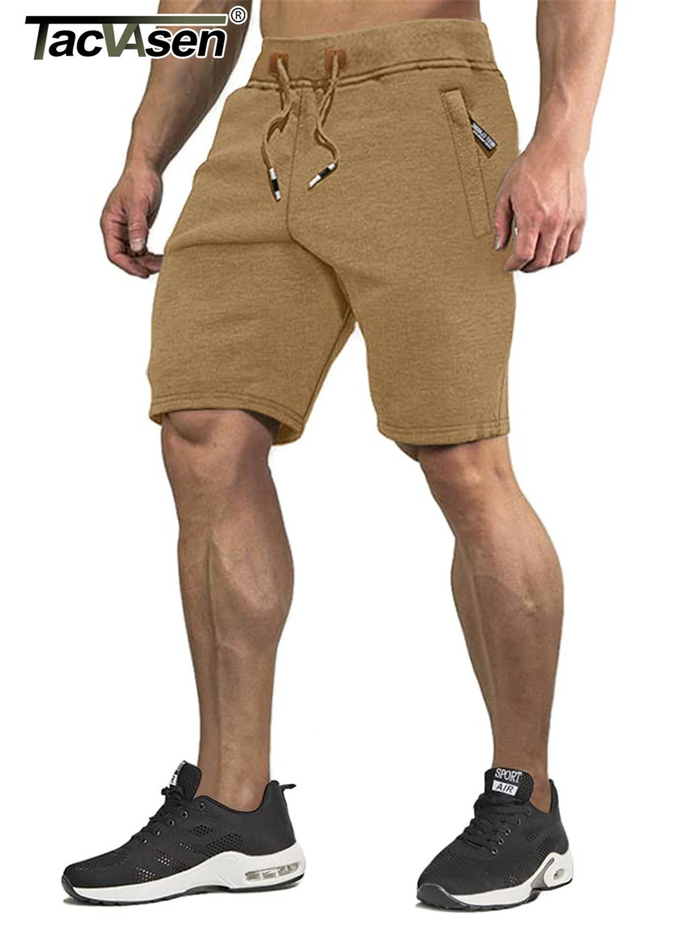TACVASEN Summer Cotton Running Track Shorts Mens Casual Jogger Elastic Waist Athletic Workout Zipper Pockets Short Pants 250515