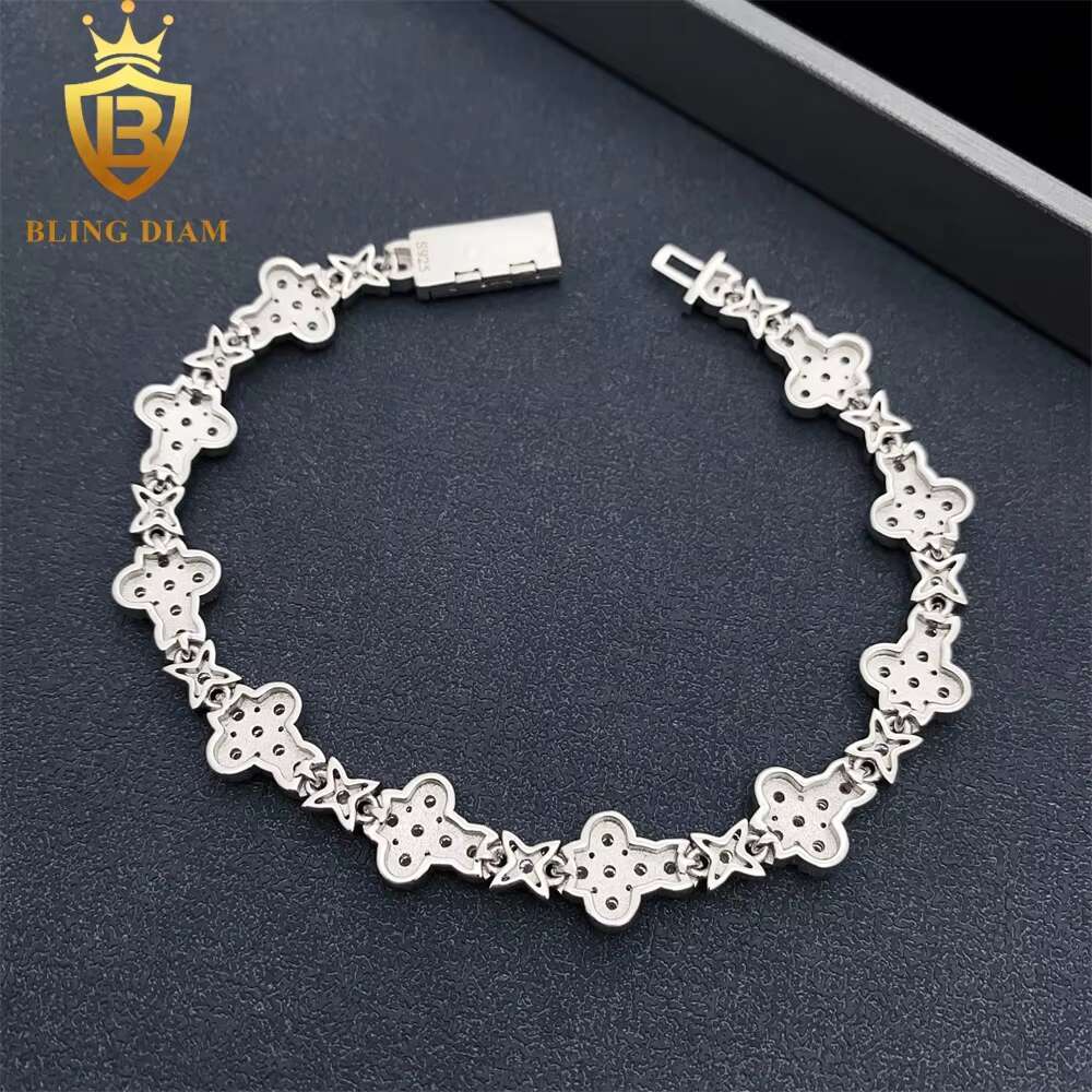 10MM 13MM Hip Hop 925 Sterling Silver Jewelry Moissanite Cuban Chain Flower Cross Iced Out Bracelet