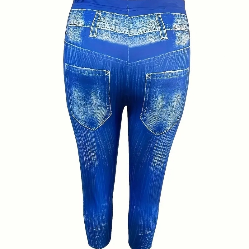 Womens 1XL5XL Plus Size High Rise Denim Printed Legs with Slight Stretching Sport and Stylish Comfort Printing 250506