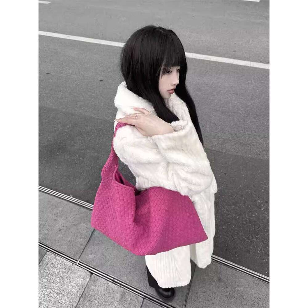 Spicy girl rose pink suede new women s frosted single shoulder tote hand woven armpit bag