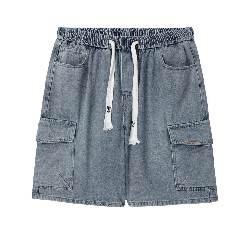 Summer Trendy Denim Shorts Mens Large Size Loose Straight Multipocket American Retro Casual Trousers M5XL 250515