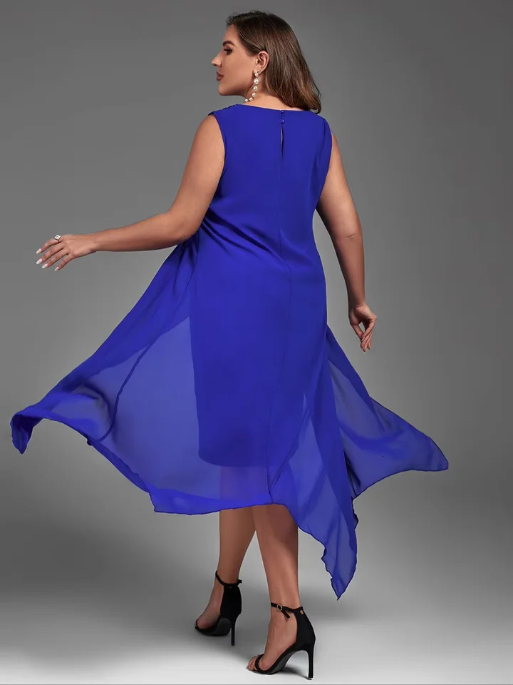 Plus Size Dress for Women Elegant Mesh Irregular Slim Long Dress Summer Casual Sleeveless Evening Party Dress 2XL 3XL 4XL 250509