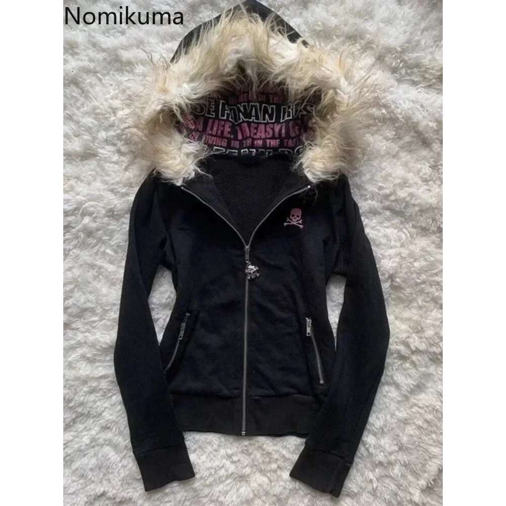 Black Goth Hoodie Women's Clothes Letter Skull Embroidery Zipper Y2k Coat Fashion Hooded Jacket Japanese Sweatshirts Y2k Tops Designer