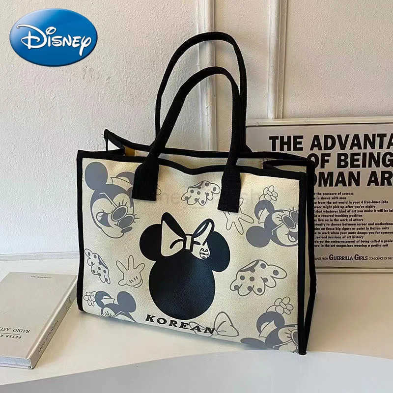Disney 2024 New Mickey and Minnie Canvas Shoulder Bag Commuter Fashion Tote Bag Large Capacity Handbag Mommy BagXJ250515